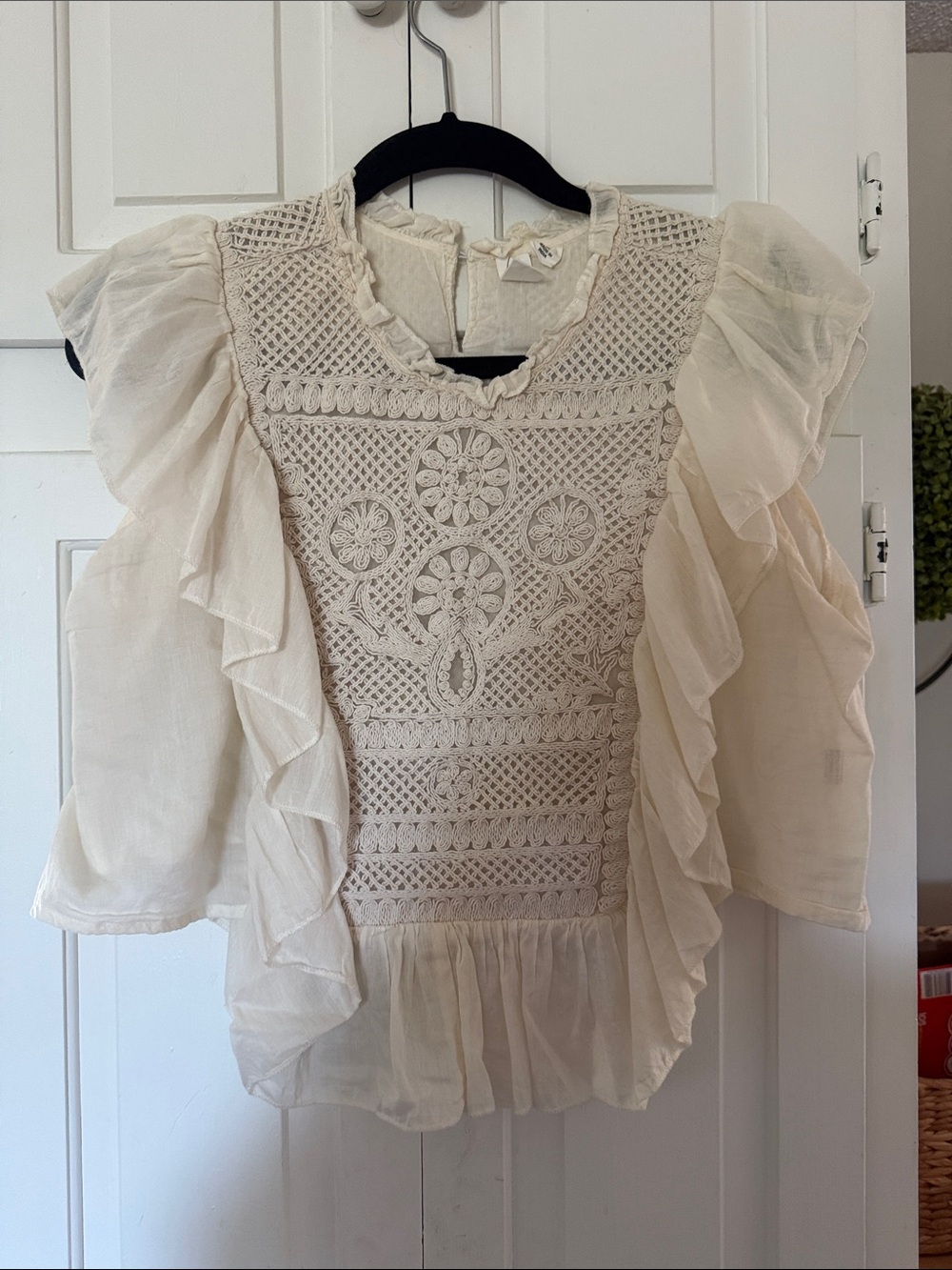 Joie Cream Lace Ruffle Blouse